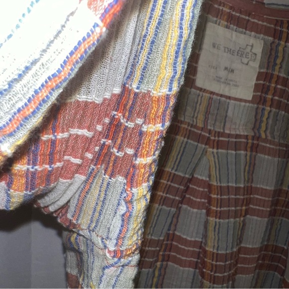 Free People We the Free Plaid Crepe Crinkle Boho Festival Button Down Shirt Med - Picture 7 of 12